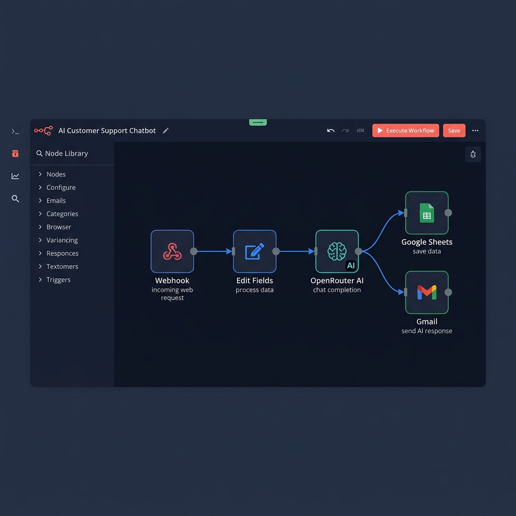 AI Customer Support Chatbot workflow screenshot